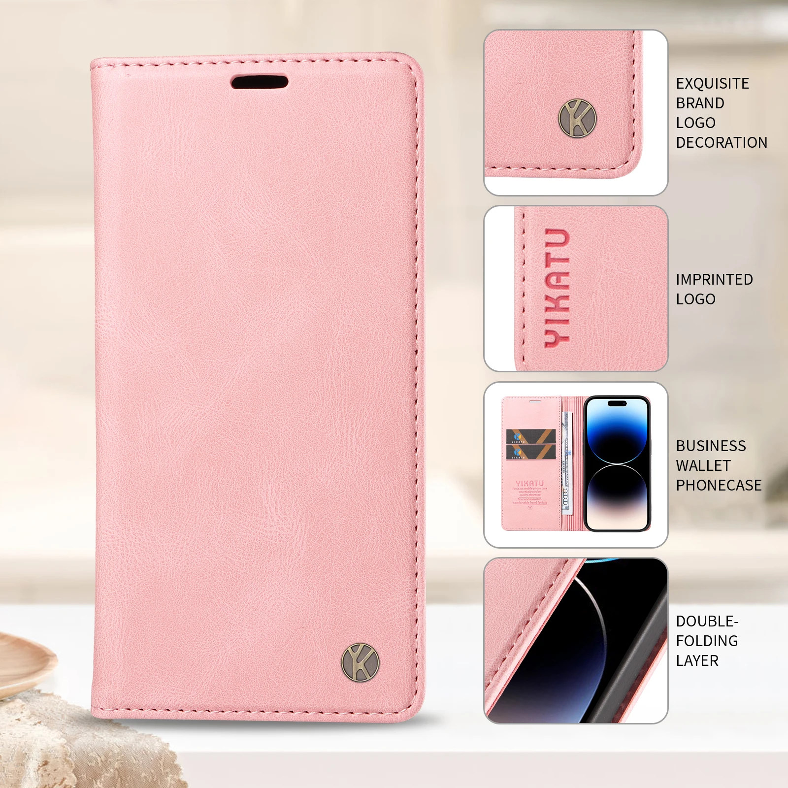 Magnetic Flip Leather Wallet Case with Card Slots and Stand Feature