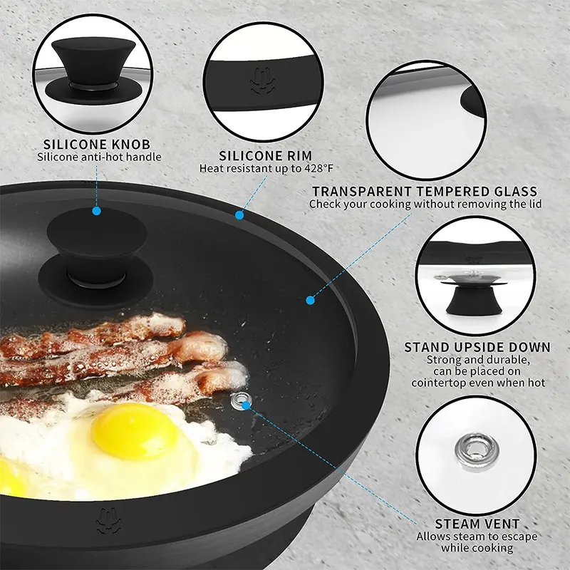 Glass Pot Lid Glass Lid Microwave Splatter Cover Vented Tempered Glass Universal Lid for Pot Pan Skillet Heat Resistant Silicone Rim Microwave Splatter Lid Cover