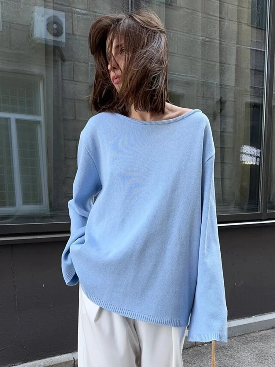 Bornladies New Women's Cotton Sweater Backless Design Loose Knit Pullover Jumper Autumn Winter Fashionable Commuting Sweater
