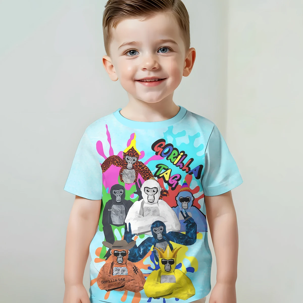 Print Baby Clothing 5 to 14 Years Male Outdoor Clothes for Cartoon Novelty Cool Gorilla Tag Children Boy Girl Child T-Shirt Top 4