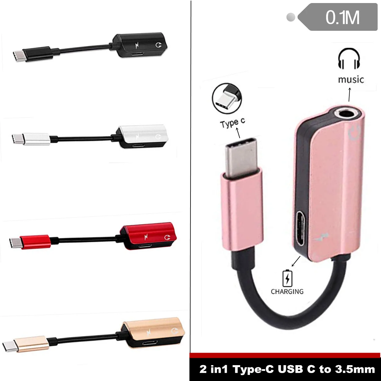 2 In1 Tipo C A 3.5Mm Caricabatterie Jack Audio Per Cuffie Usb-C Adattatore Per Cavo Di Ricarica