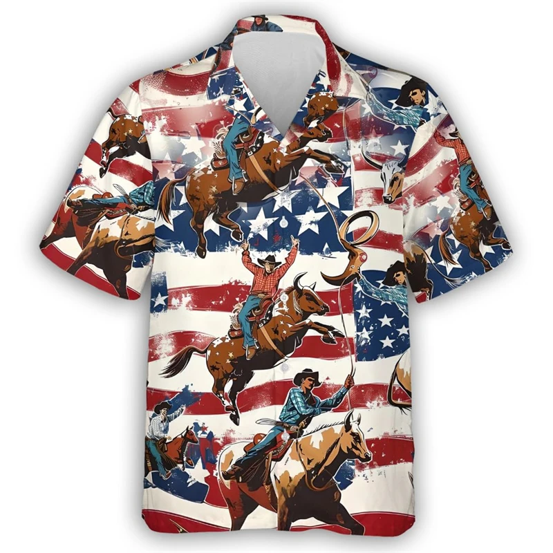 

US Flag 3D Printed Shirts For Men Clothes USA Eagle Graphic Beach Shirts America Happy Independence Day Blouses American Tops