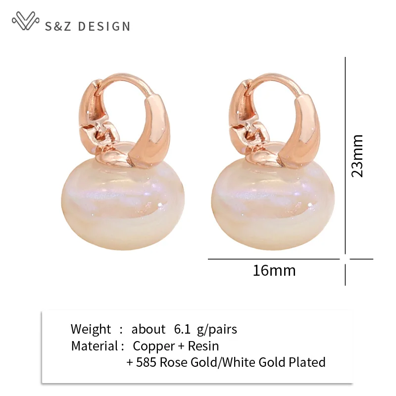 S&Z DESIGN New Fashion Round Colorful Dangle Earrings For Women Girl Luxury Wedding Party Jewelry 585 Rose Gold Color Eardrop