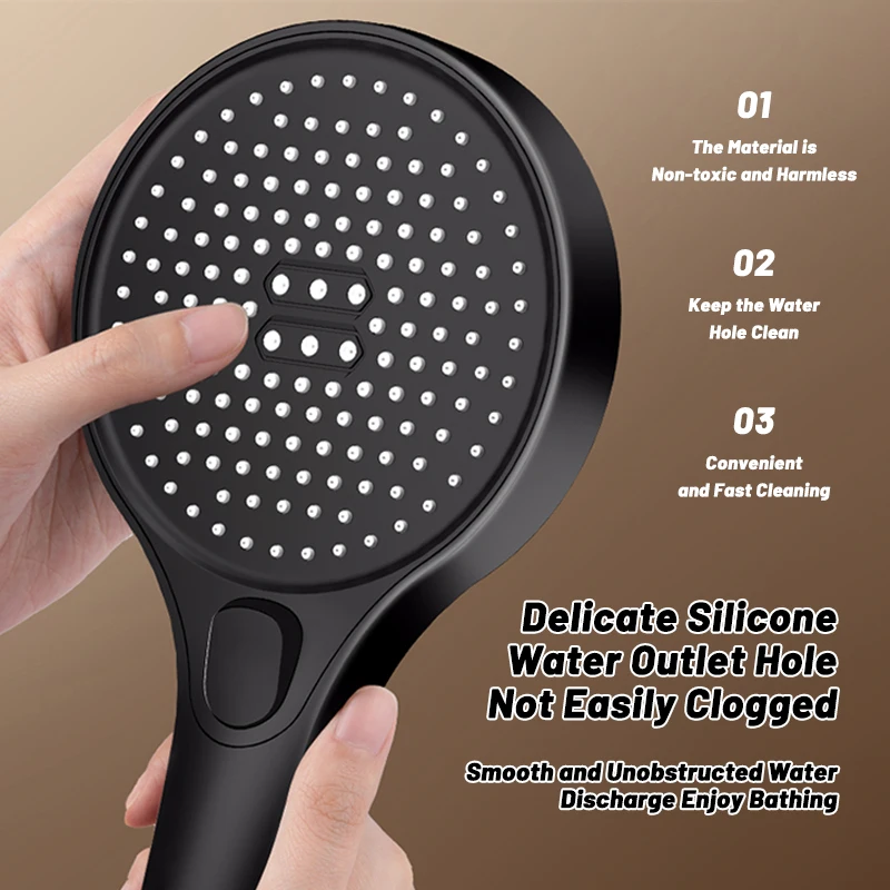 Shower Head 3 Modes Adjustable Large Panel High Pressure Pushbutton Shifter ABS Material Silicone Texture Bathroom