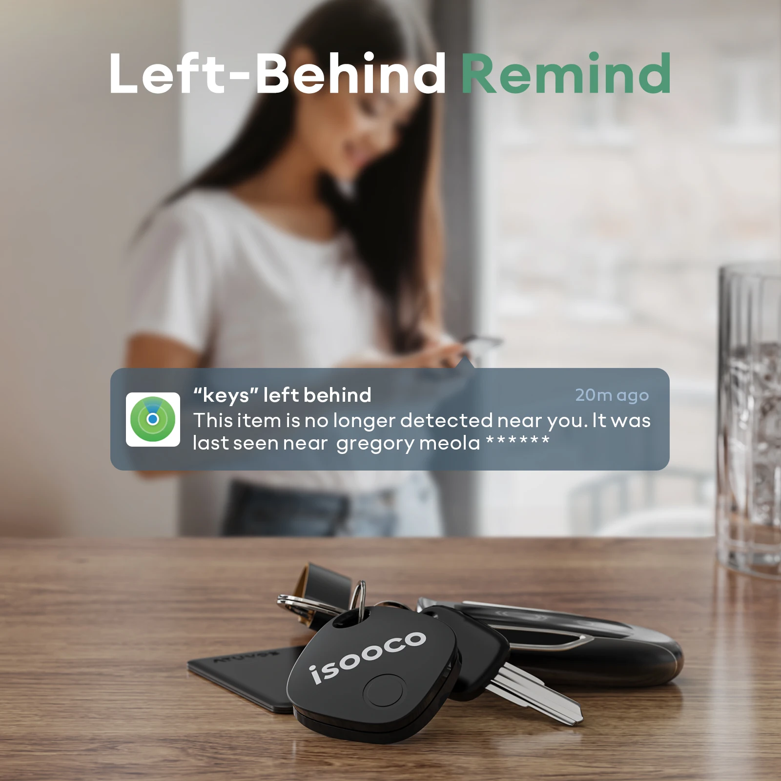 1Pcs isooco Smart Bluetooth Alarm Tracker, Used with Find My, Keychain Smart Tag, Car Key Wallet Finder, GPS Real-time Locator