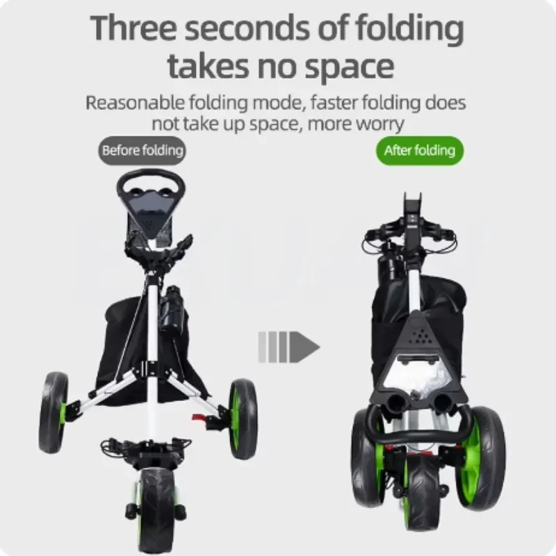 Golf Push Cart, 3 Wheels Folding Golf Cart with Foot Brake & Phone Holder & Waterproof Cooler Bag, Portable Lightweight