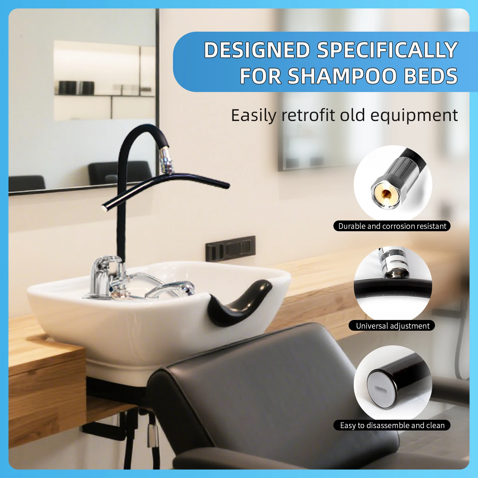 ヘッドスパ洗面台フレーム、シャンプーチェア用、ヘアサロン用、滝状吐