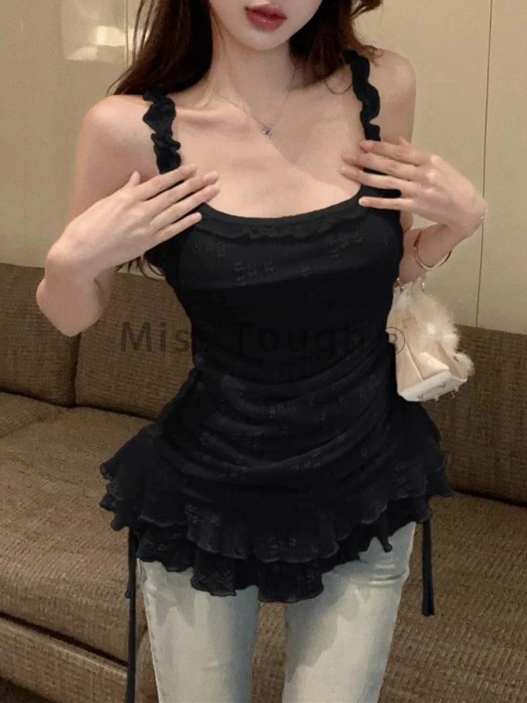 French Sexy Square Neck Slip Dress Women Elegant Slim White Ruffle Hip Dresses Y2k Korea Chic Design Party Dress Tops 2025 New