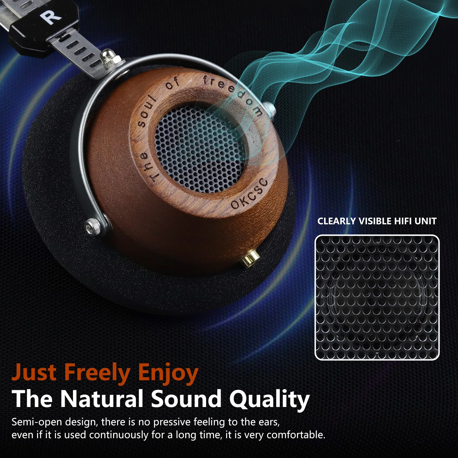 OKCSC M1 Pro Wooden HiFi Headphones thumbnail 4