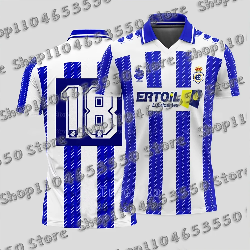 1996-97 Recreativo Huelva Home Jersey Summer Sport POLO Shirt Men Casual Short Sleeve Lapel 3D Printing Tee