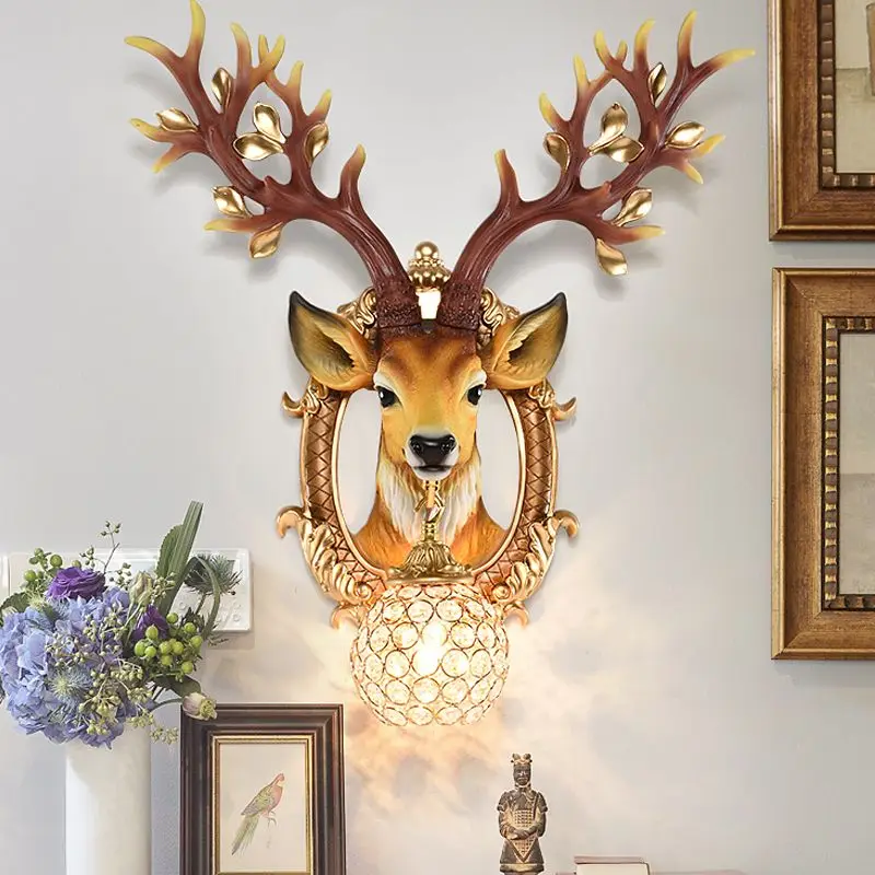 

Fortune antler wall lamp living room TV background wall bedside personality creative deer head lamp living room decoration