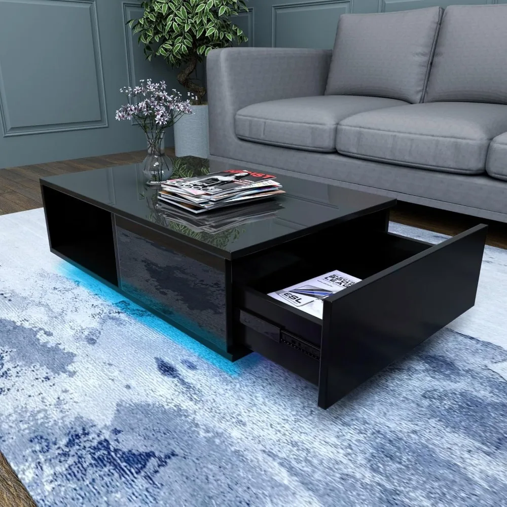 43.3IN LED Coffee Tables with 16 Colors LED Lights Modern Coffee Table with Storage Drawer Rectangle Center Table 3