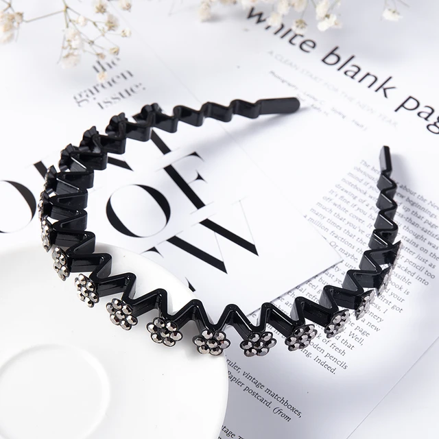 Fashion Pearl Non-Slip Rhinestone Hairbands Elastic Flower Women Hair Hoop Bands Headband Bezel Girls Hair Accessories Headdress gun black Flowers