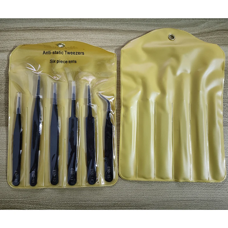 6pcs Anti-Static Stainless Steel Tweezers Precision Maintenance Industrial Repair Curved Working Model Making Hand Tool ESD-15