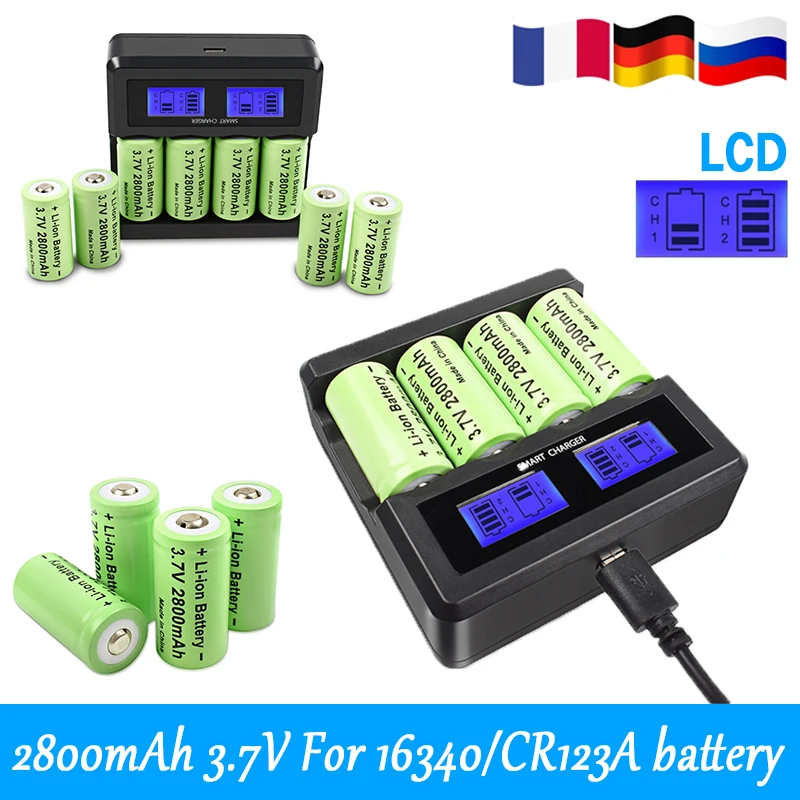 BATTOOL 3.7V 2800mAh Liion For 16340 Battery CR123A Rechargeable