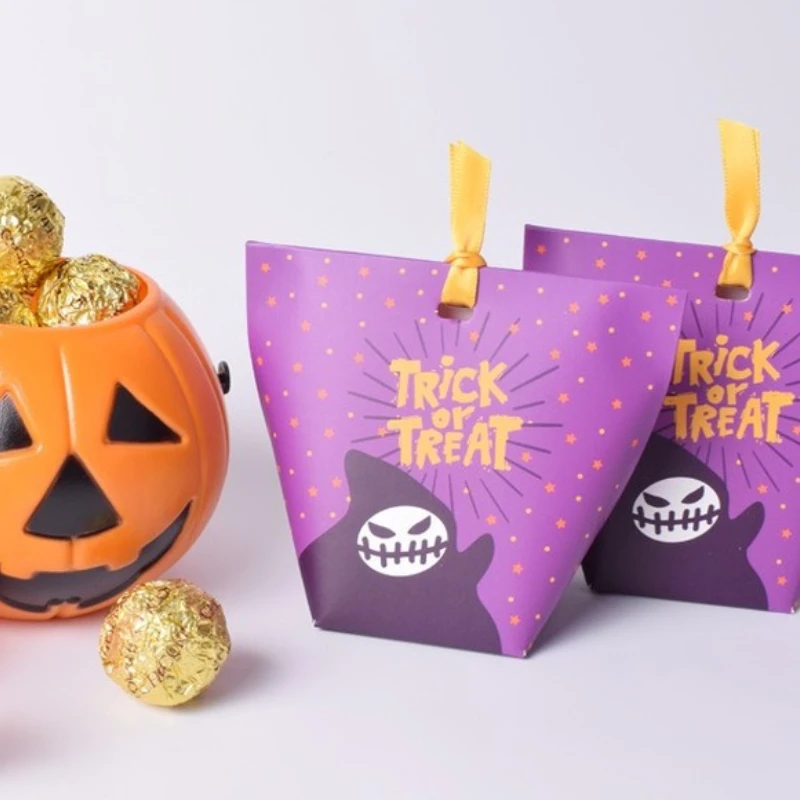 

20-150 PCS Halloween Pumpkin Ghost Gift Box Candy Paper Pocket Bag Wholesale Cookie Snack Trick or Treat Party Festival Package