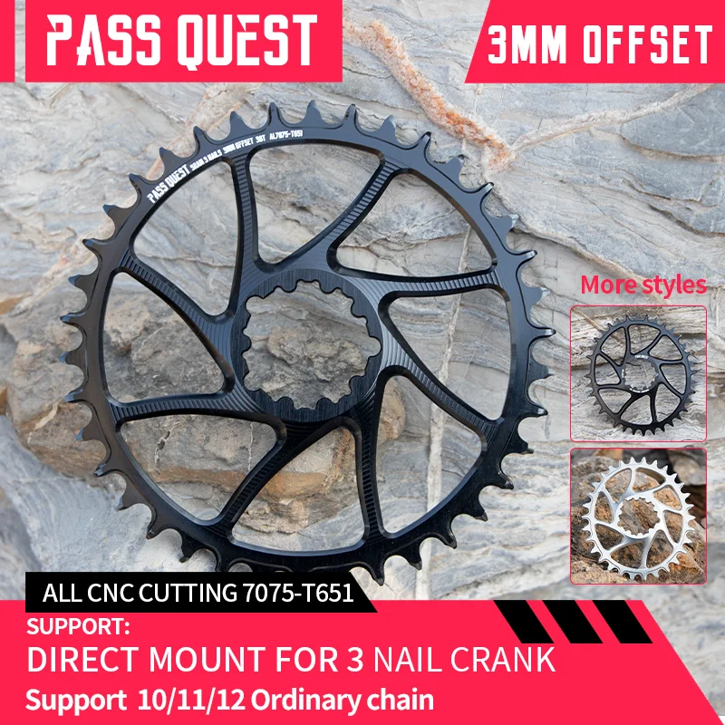

PASS QUEST GXP/DUB Bike Narrow Wide Chainring 3mm OFFSET MTB Oval and Round Bicycle Chainwheel Aluminum Alloy GX XX1 X01 X0 X9
