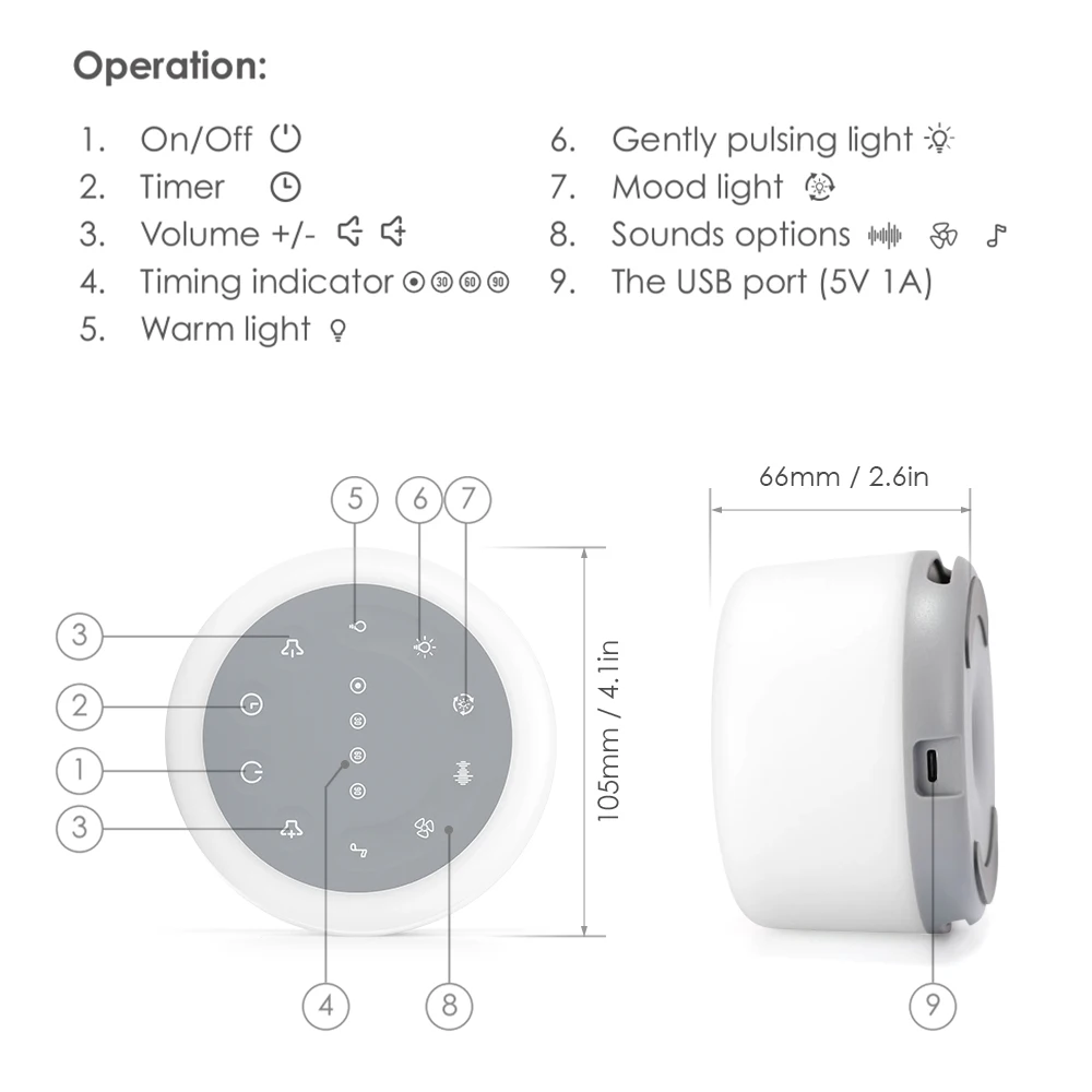 Physical Therapy Equipments Portable Sleep Fan Sound Machine White Noise Machine RGB Night Light For Baby sound machine