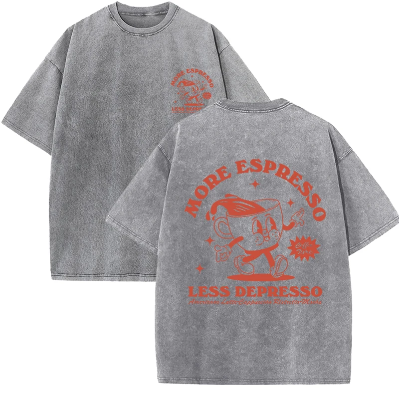 Espresso-Inspired Graphic Women's Tee - Cotton Blend, Washed Style, Breathable & Versatile Top
