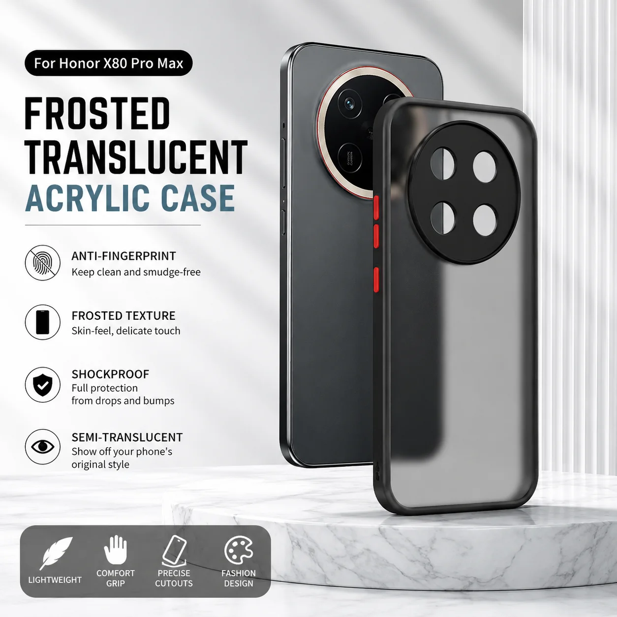 Fashion Skin-Feel Frosted Translucent Acrylic Shockproof and Anti-Fingerprint Case