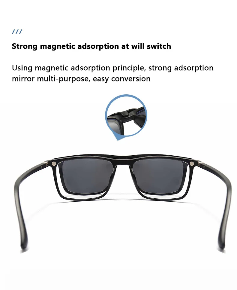 2249A 2-in-1 polarisierte Nachtsicht-Optik-Magnet-Sonnenbrillengestelle zum Anklipsen, zum Anklipsen von Sonnenbrillen, verschreibungspflichtige Brillen – Detail 3