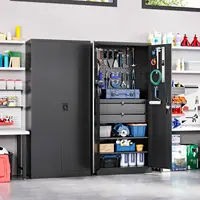Metal Garage Storage Cabinet with Locking Doors and 2 Drawers Heavy Duty Steel Tool Cabinet with Pegboard 71" Lockable Cabinets 2