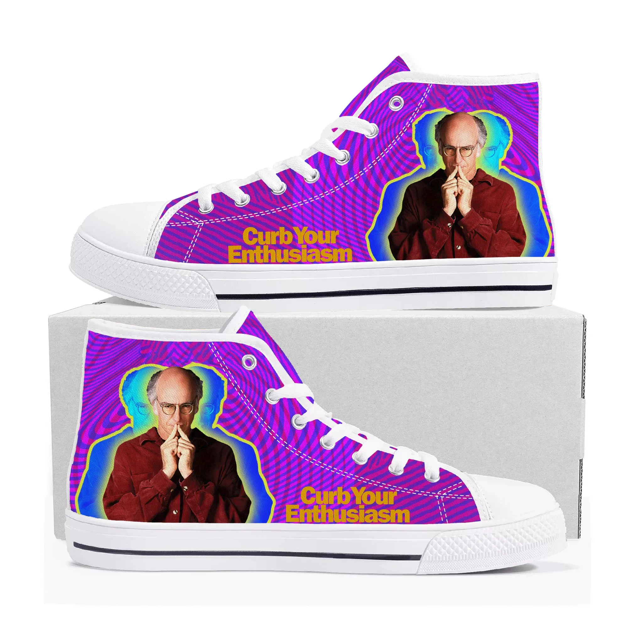 Curb Your Enthusiasm High Top Sneakers Mens Womens Teenager High Quality Larry David Canvas Sneaker Casual Shoe Customize Shoes