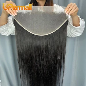 Upermall 13x6 кружевной фронтальный прямой предварительно выщипанный Швейцарский HD прозрачный спереди только натуральный черный 100% Remy человеческие волосы в продаже