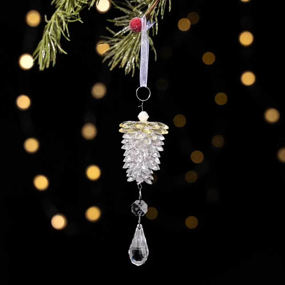 Transparent Clear Pine Cone Pendant Reflects Light Sparkling 3D Acrylic Pinecone Hanger Simulated with Hanging Loop