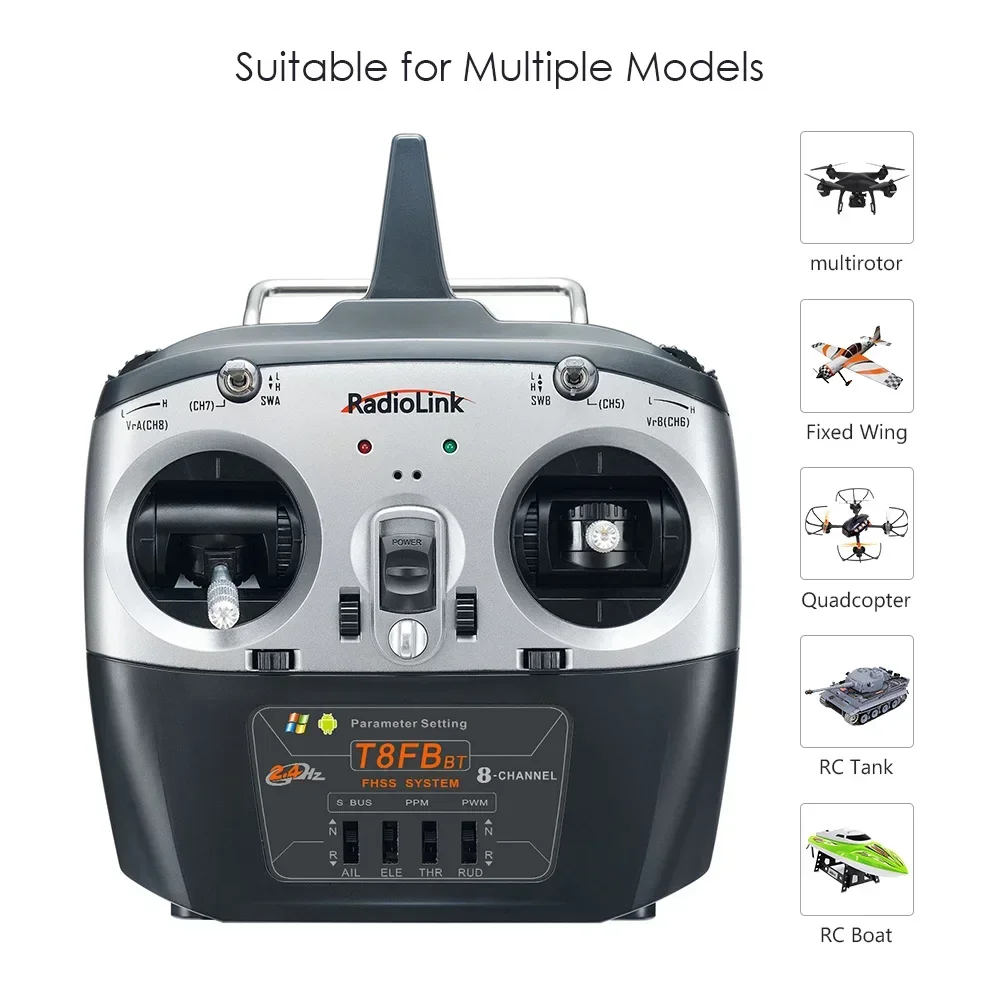 Ensemble Radiolink T8FB BT 8CH 2.4GHz télécommande et récepteur R8EF pour modélisme