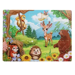 Kids' Educational Wooden Cartoon Animal & Vehicle 3D Puzzle Set - 40 Pieces (PURPLE)