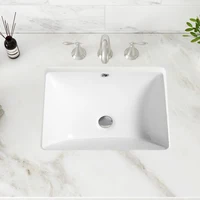 1pc Bathroom Sink Undermount - 18"x13" Modern White Rectangular Vessel Undermount Sink, Porcelain Ceramic Under Counter Lavatory 1