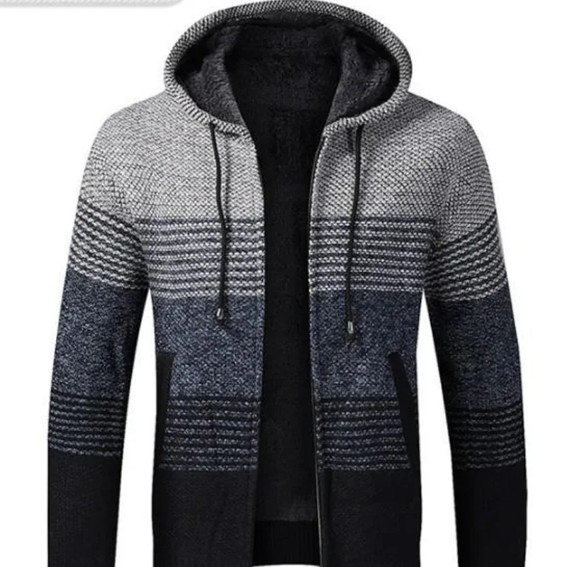 

Новинка осень/зима 2023 мужской плюшевый утепленный контрастный свитер модное индивидуальное Мужское пальто кардиган с капюшоном