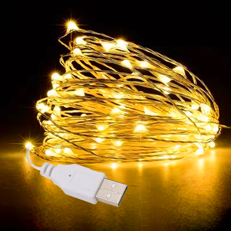 USB LED String Lights 10/5/3M Silver Wire Garland Light Waterproof Fairy Lights for Christmas Wedding Holiday Party Decoration
