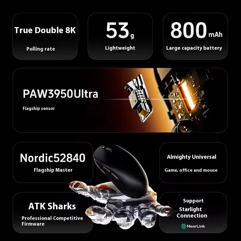 ATK Dragonfly A9 SE Plus Pro Max Ultra Wireless Gaming Mouse NearLink Ultra-lightweight Tri-mode Dual 8K Ergonomic E-sports Mice