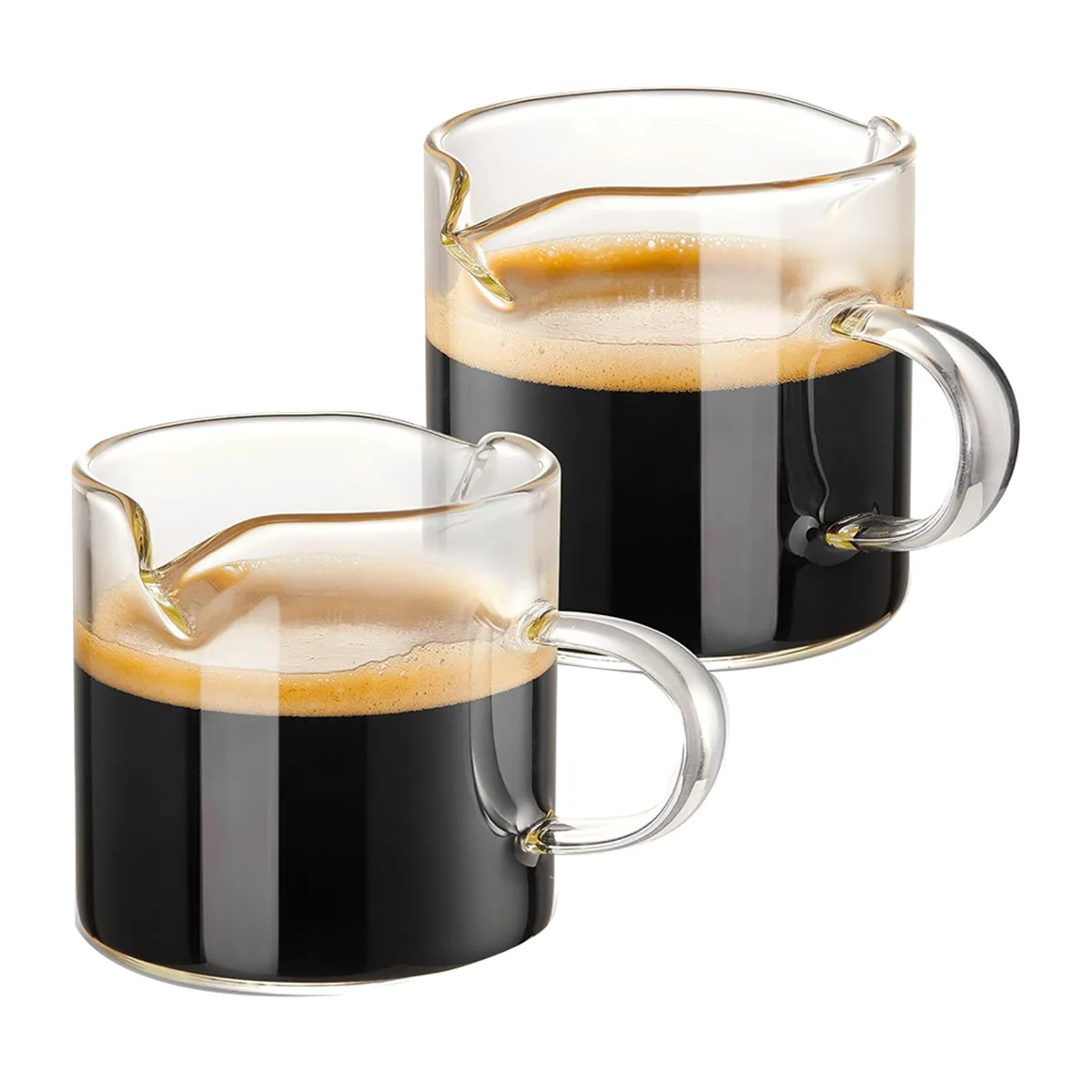 Espresso Cups Set of 2, 4 OZ Double Spouts Cups, Espresso Shot Glasses, Milk Cup with Handle, Clear Glass,