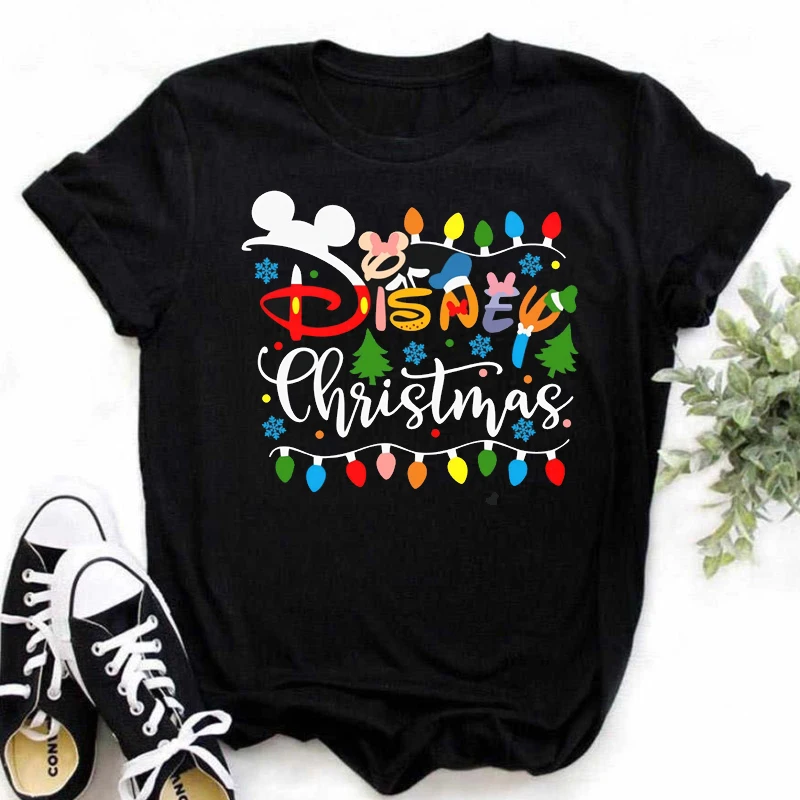 Merry Christmas Women T Shirts Disney Letter Print Woman Clothes