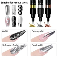 Nail Liner Brush Mark Paint Lines Stripe Painting Flower Pen Nail Art Manicure Metal Pen， Waterproof Reflective Gloss Chrome Pen 1