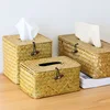 Straw Tissue Box Handmade Woven Rattan Napkin Holder Box Roll Paper Tray Car Living Room Storage Box Home Decor WF 1