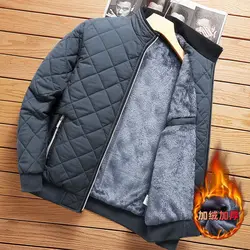 2024 New Slim Fit Coat Autumn Winter Bomber Jacket Men Diamond Pattern Fleece Lined Casual Jacket Men Fashion Clothing