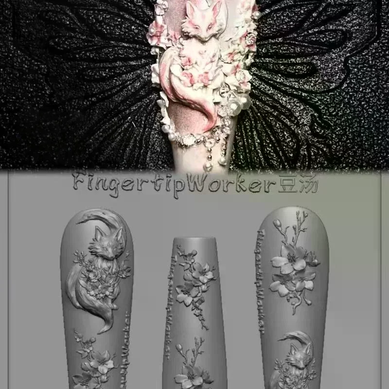 꽃 여우 투명 실리콘 네일 몰드 DIY 네일 아트 장식 매니큐어 디자인 도구 3D 아크릴 네일 아트 조각 몰드 참
