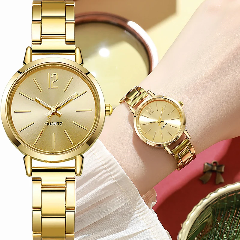 Luxury Watch for Women Simple Round Dial Stainless Fashion Gold Bracelet Quartz Wristwatch Students Ladies Watches Reloj Mujer