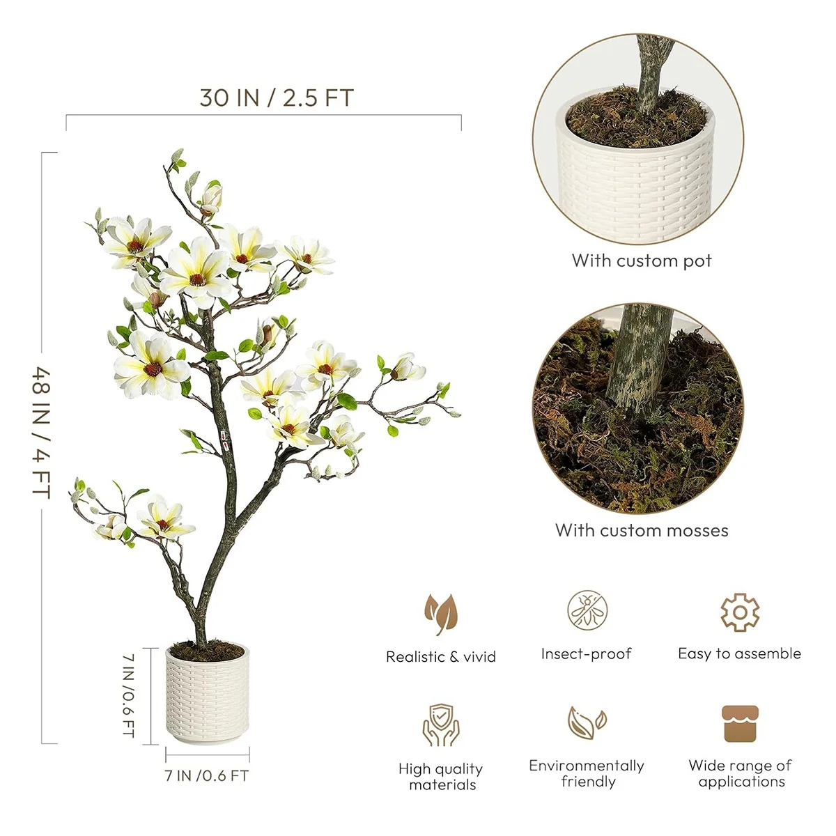 120 cm/150 cm/180 cm hoher künstlicher Magnolienbaum, künstliche Magnolienpflanze, künstliche Blumenbäume, künstliche Pflanzen für die Dekoration zu Hause und im Büro – Detail 1