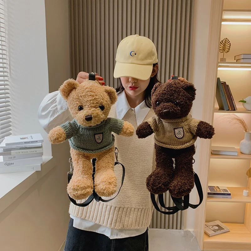 Cute Simulation Bear Plush Stuffed Shoulder Bag New Cartoon Animal Bear Plush Backpack Children's Birthday Gift Small Schoolbag 1