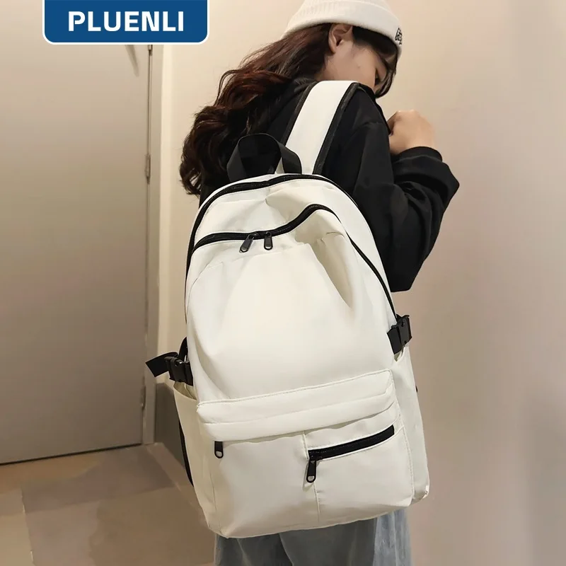 

PLUENLI Pure Color All-Matching Backpack Female Japanese and Korean Junior High School High Student Schoolbag Male Fashion