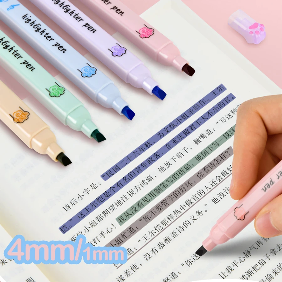 6 개/대 형광펜 펜 컬러 마커 더블 엔드 파스텔 형광 세트 카와이 펜 귀여운 고정 학교 사무용품