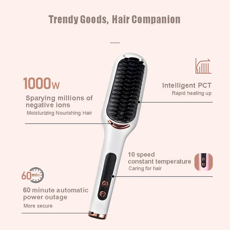 Negative Ion Electric Hair Straightening Comb Adjustable Anti-Scald Straightening Curling Dual Use Hair Styling Brush 5
