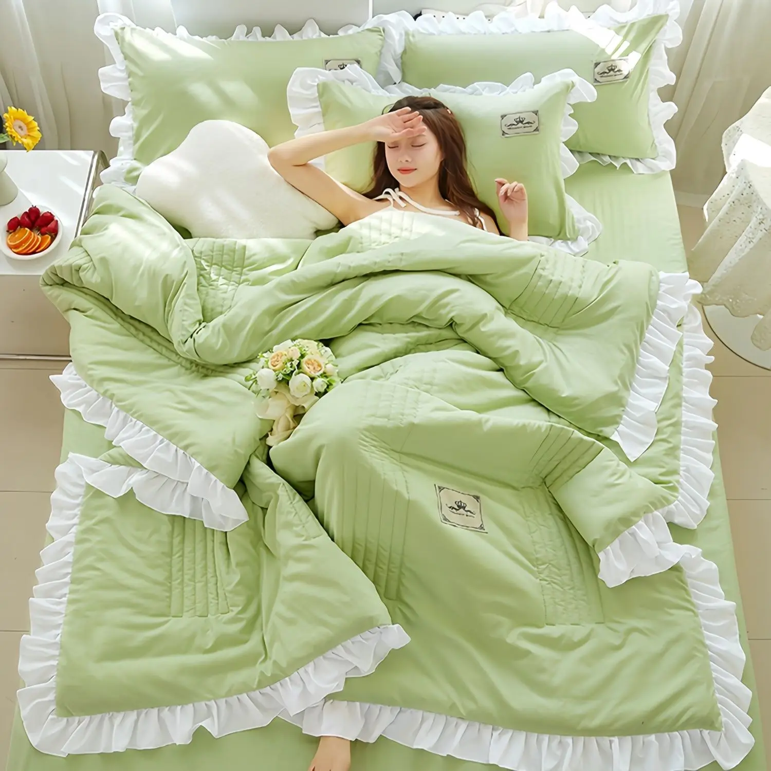 Summer Quilt Set Korean Version Lace Summer Cool Quilt Washable Cotton Machine Washable Summer Quilt Sheets Two Person Air-conditioned Quilt