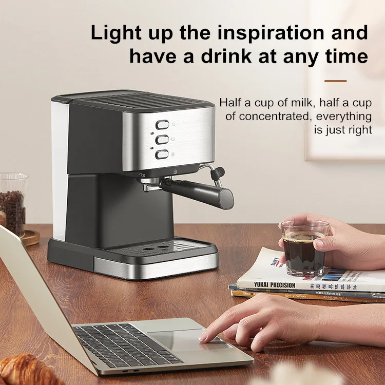 Pequena cafeteira expresso semiautomática para uso doméstico, leite batido a vapor de alta pressão e cafeteira preparada 2