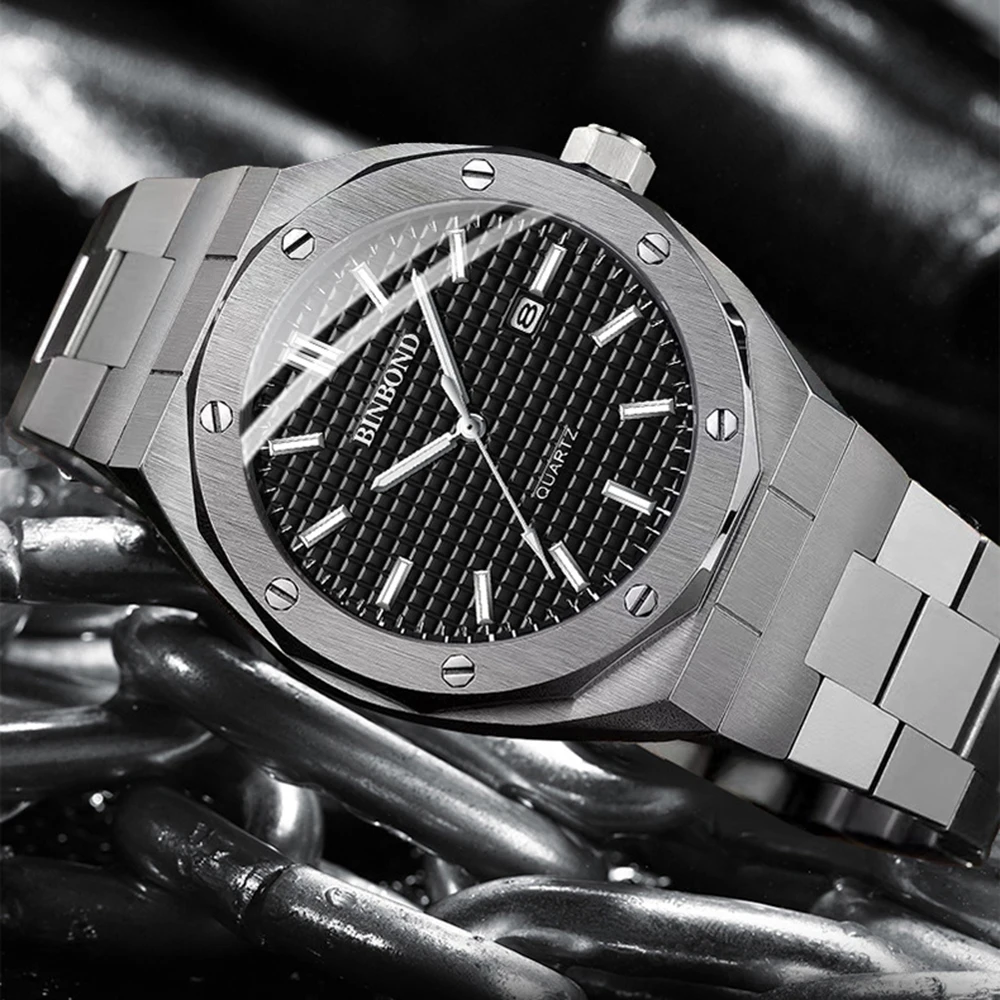 BINBOND High-end Business Quartz Watch Steel Waterproof Luminous Male Clock Simple Fashion Luxury Watches for Men Reloj Hombre